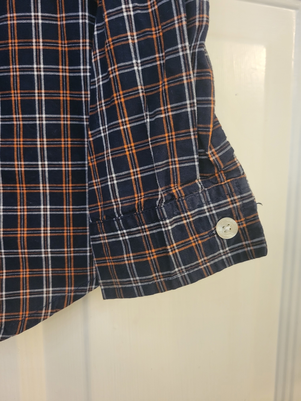 Nautica Navy and Orange Plaid Button-Up Shirt. - Picture 5 of 6